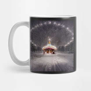 White carousel in the snowy road Mug